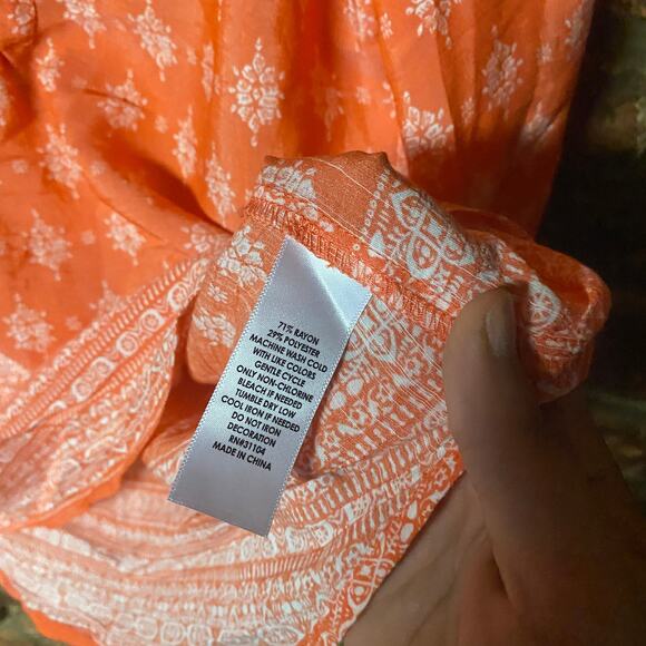 Kim Rogers Coral White Print Embellished Blouse Women's Size Small - Picture 5 of 6